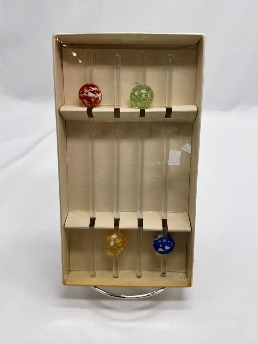 Multicolor Glass Cocktail Stirrers Swizzle Sticks Set Of 4 Vintage Barware Party